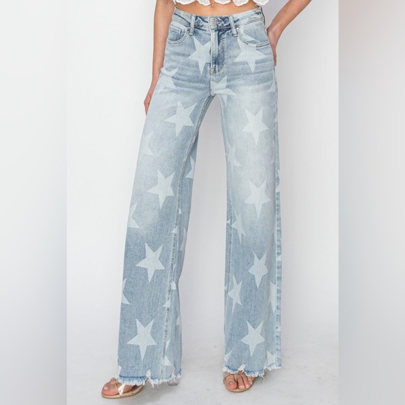 Risen Jeans Denim - RISEN Wide Leg Star Jeans
